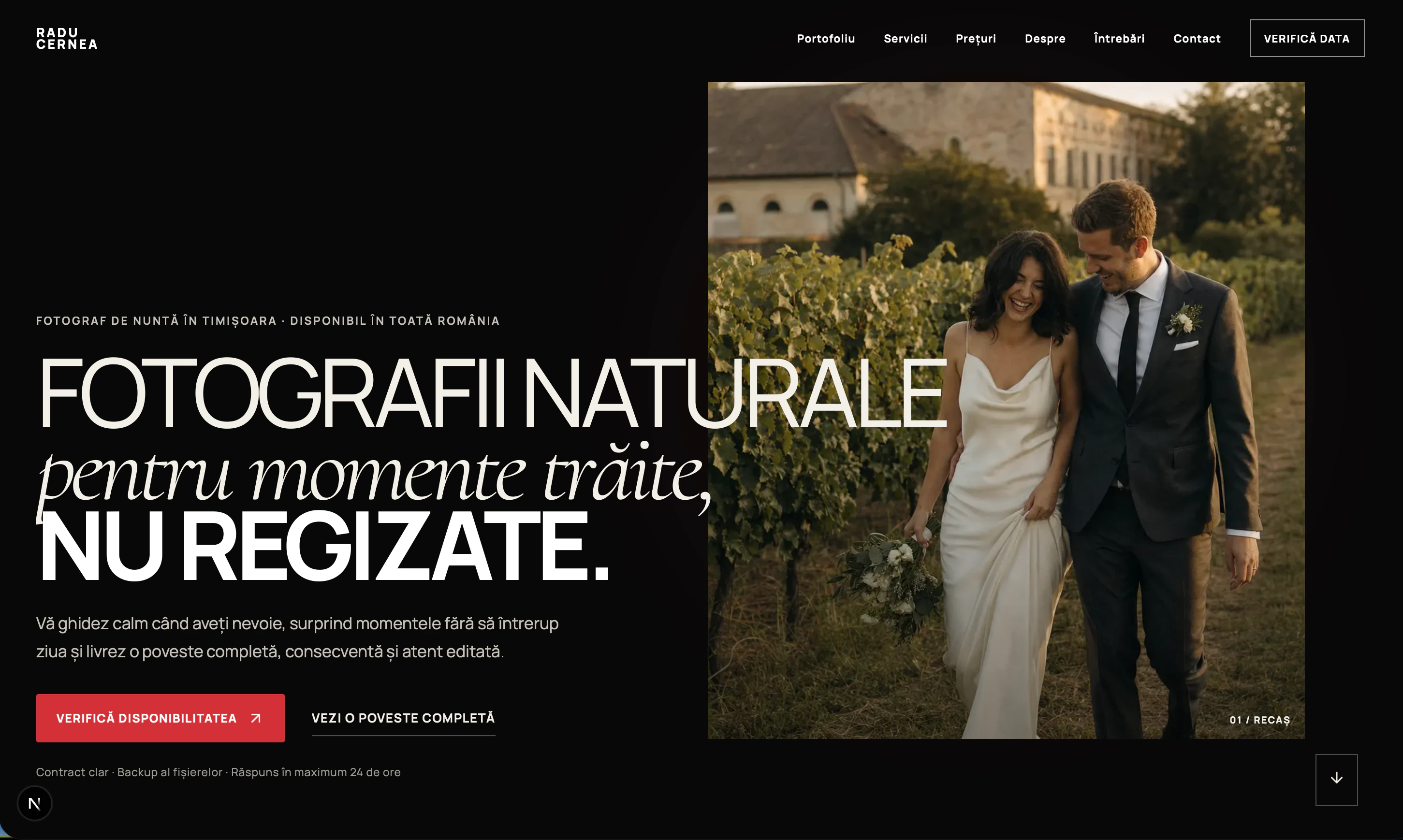 Interfața Radu Cernea — Website de portofoliu · Fotografie de nuntă